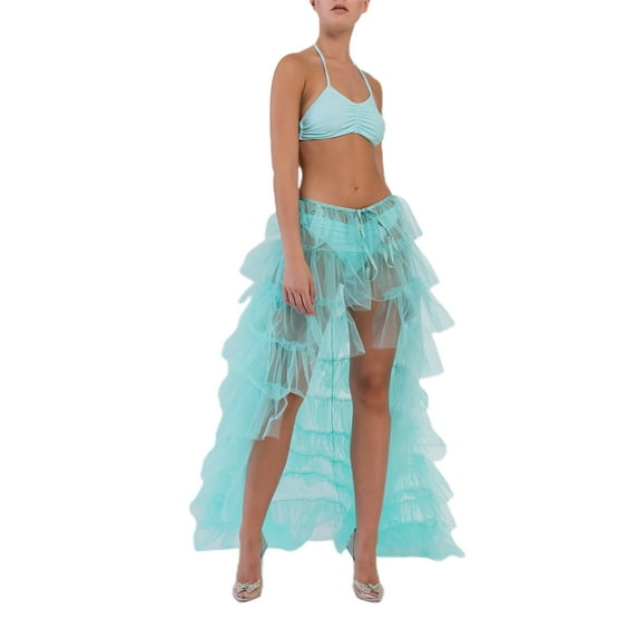 Gzhioc Women Tulle Skirt,Fashion Solid Color Mesh Tied-Up Irregular Floor-Length Party Skirt for Wedding Guest, Dinner, Cocktail Party