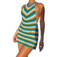 thumbnail image 1 of Gzhioc Women's Halter Knitted Dress, Sleeveless Colorful Stripe Pattern Backless Tie-Up Slim-Fit Dress,S/M/L/XL, 1 of 8