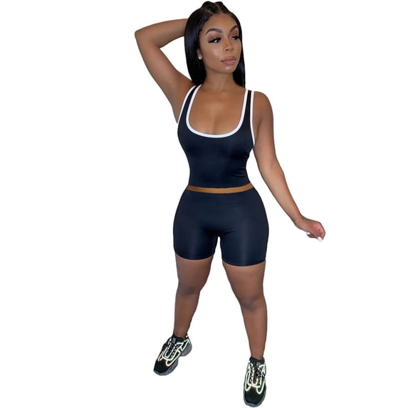 Gzhioc Women's Sports Two Piece Set, Solid Color U-neck Vest Tops High Waist Elastic Tight Shorts Suit,S/M/L/XL