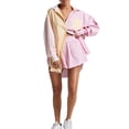 thumbnail image 1 of Gzhioc Women’s Two Piece Summer Outfits, Long Sleeve Button Down Striped Shirt and Shorts Set,S-XXL, 1 of 9