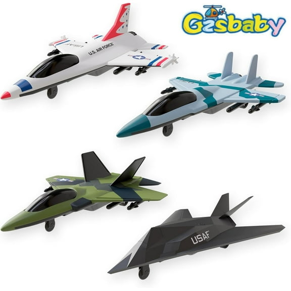 Gzsbaby 4-Pack Toy Jet Squadron Die Cast Airplanes, Pull Back Military Fighter Jets, Diecast Air Plane Models