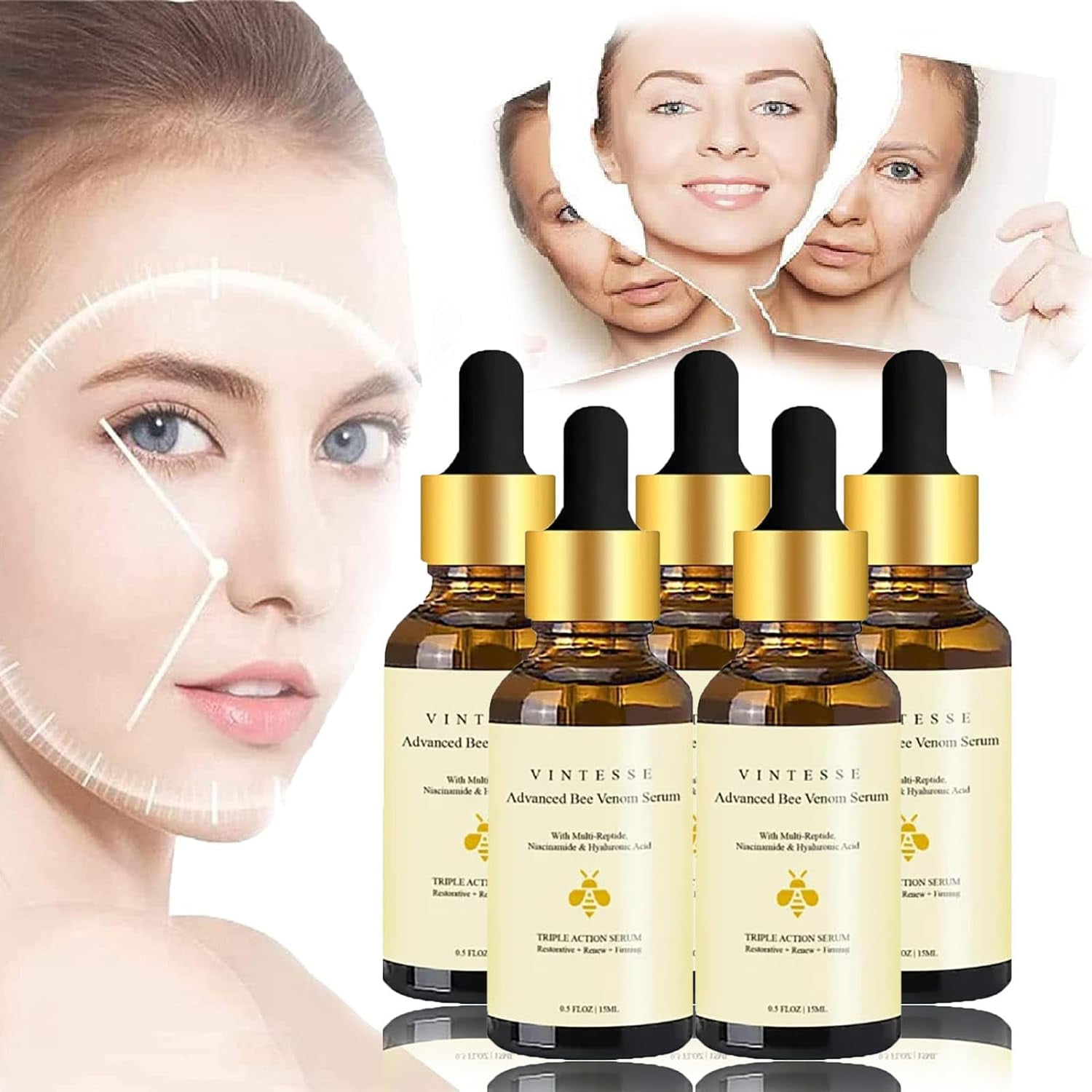 Gzwccvsn 5PC Vintesse Advanced Bee Venom Serum, Vintesse Honey Skin