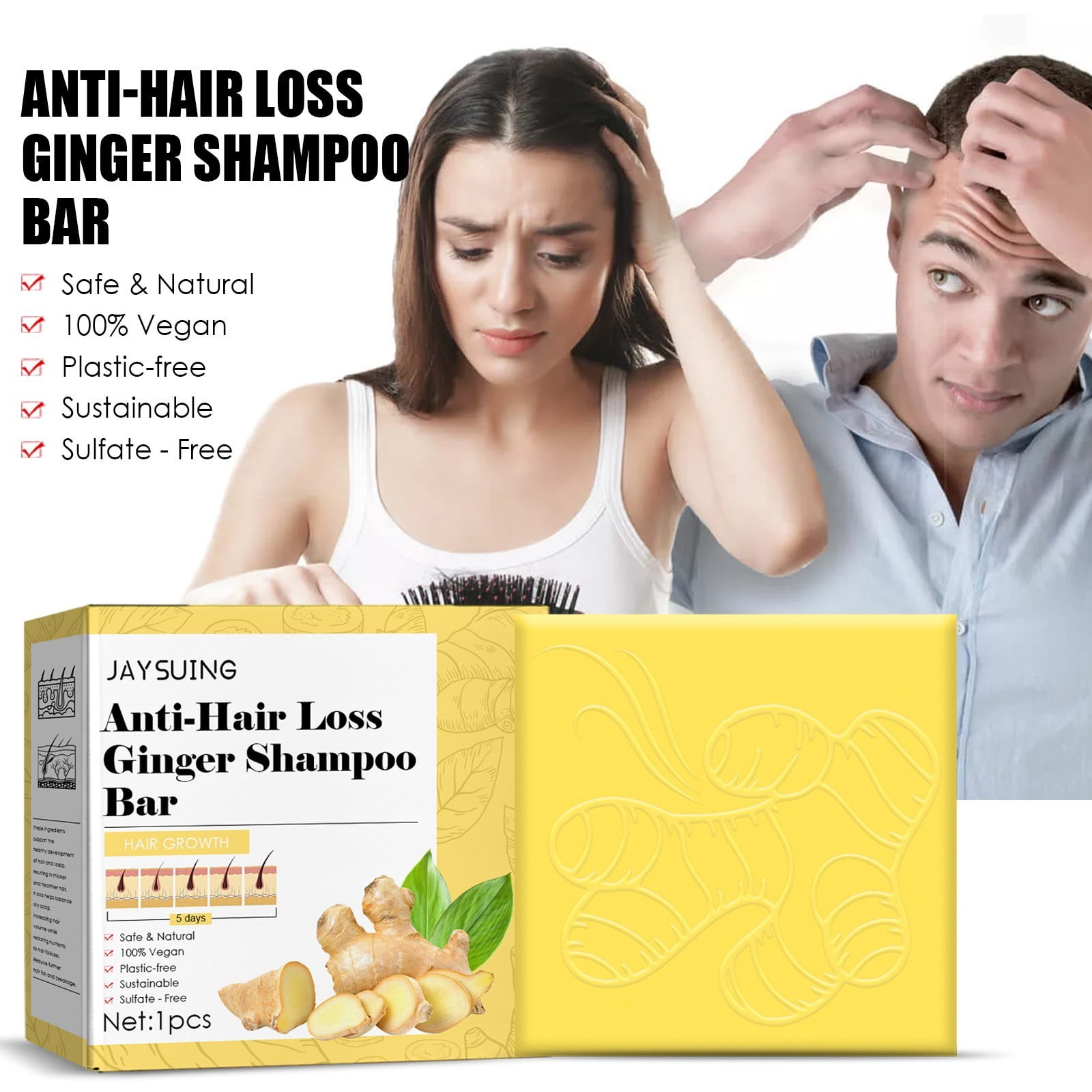 Gzwccvsn Ginger Hair Growth Shampoo Soap Bar Loss Dandruff Itching