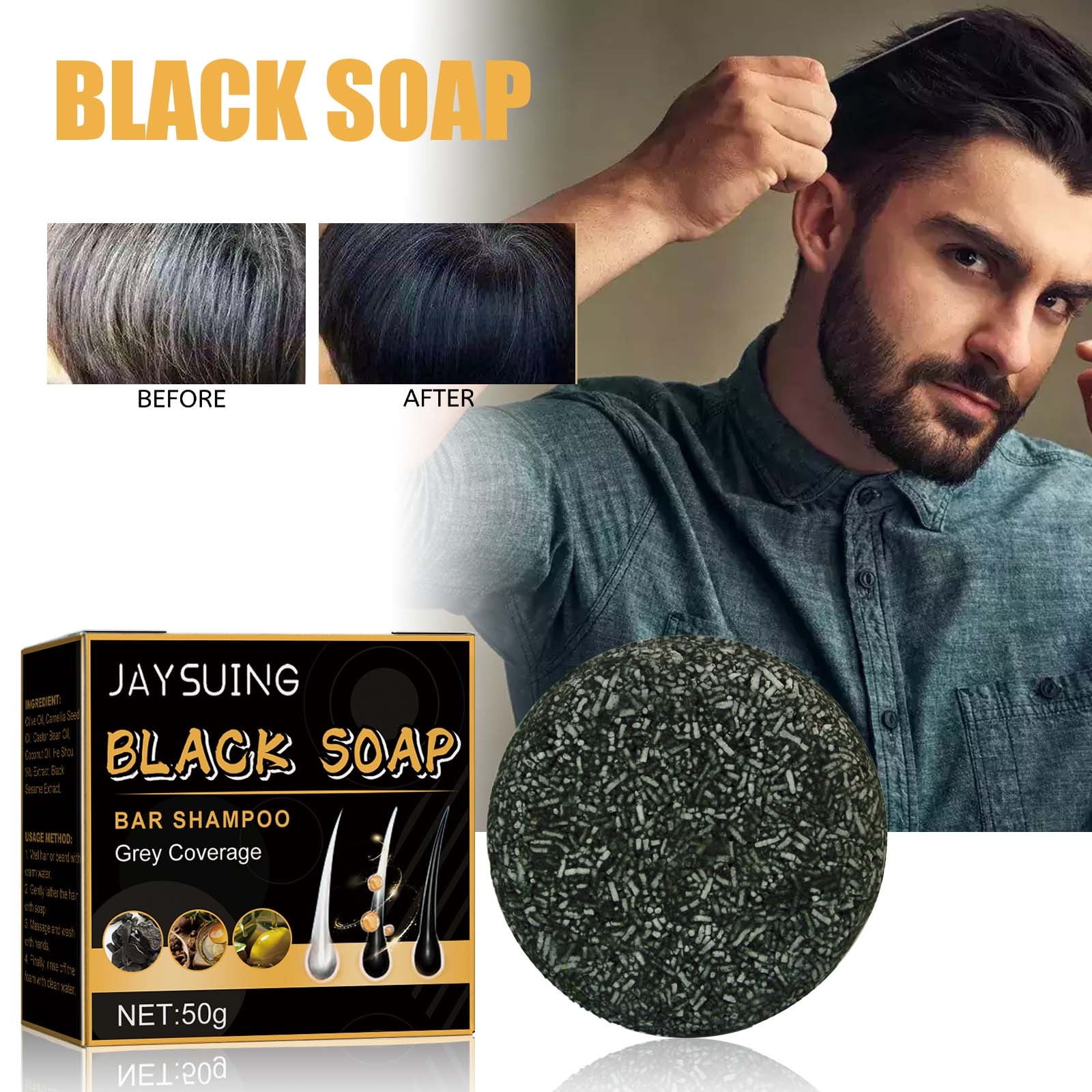 Gzwccvsn Hair Darkening Shampoo Bar, Black Soap for Gray Hair Can be