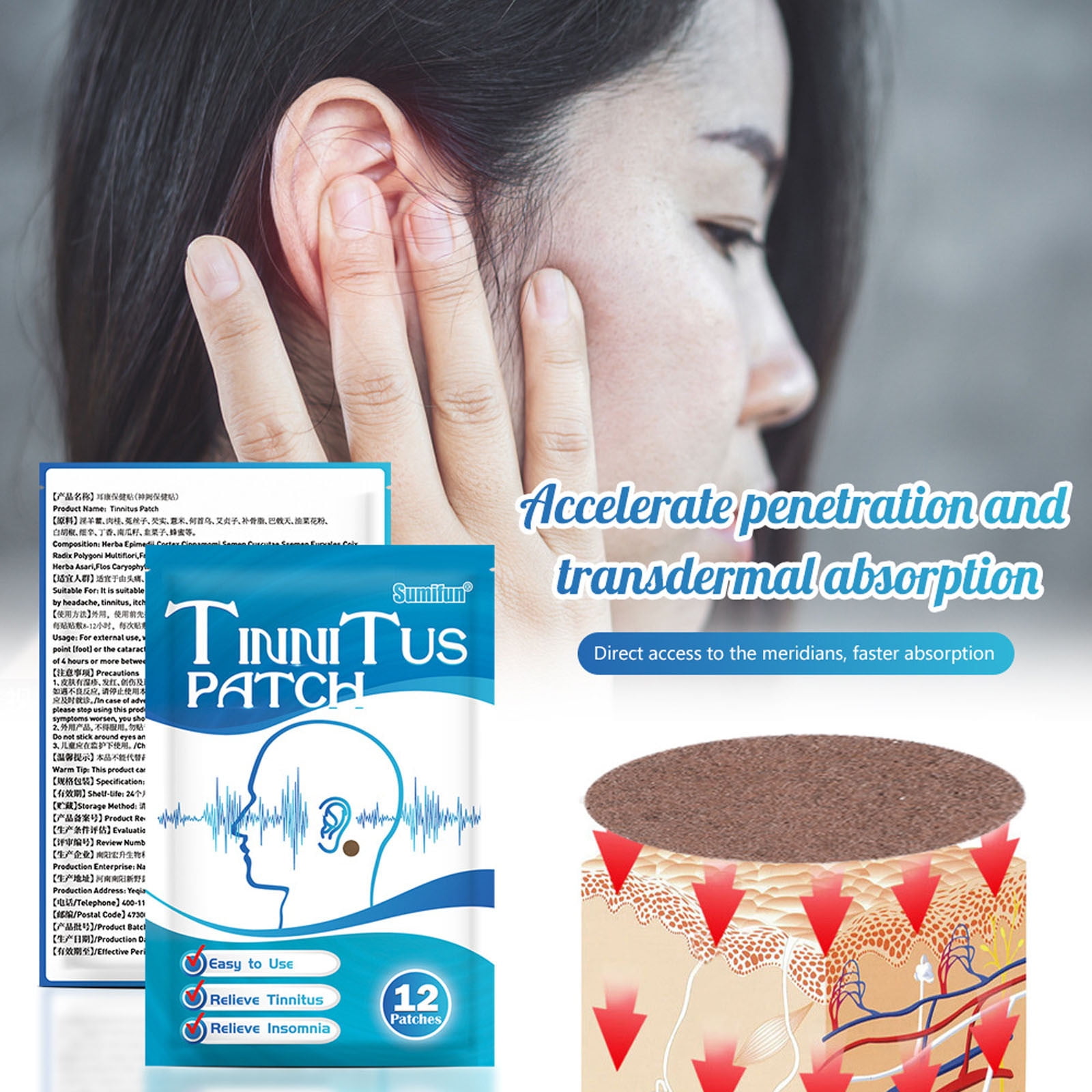 Gzwccvsn Herbal Tinnitus Patch Prevention Hearing Loss Ear Relief Patch