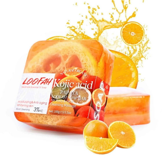 Gzwccvsn Kojic Acid Soap Bars for Dark Spots Turmeric Soap Bar for Face and Body Turmeric Soap for Skin Smooth and Clearing Formula Kojic Acid Soap Loofah Lemon Soap Sea Cleansing Soap Bar