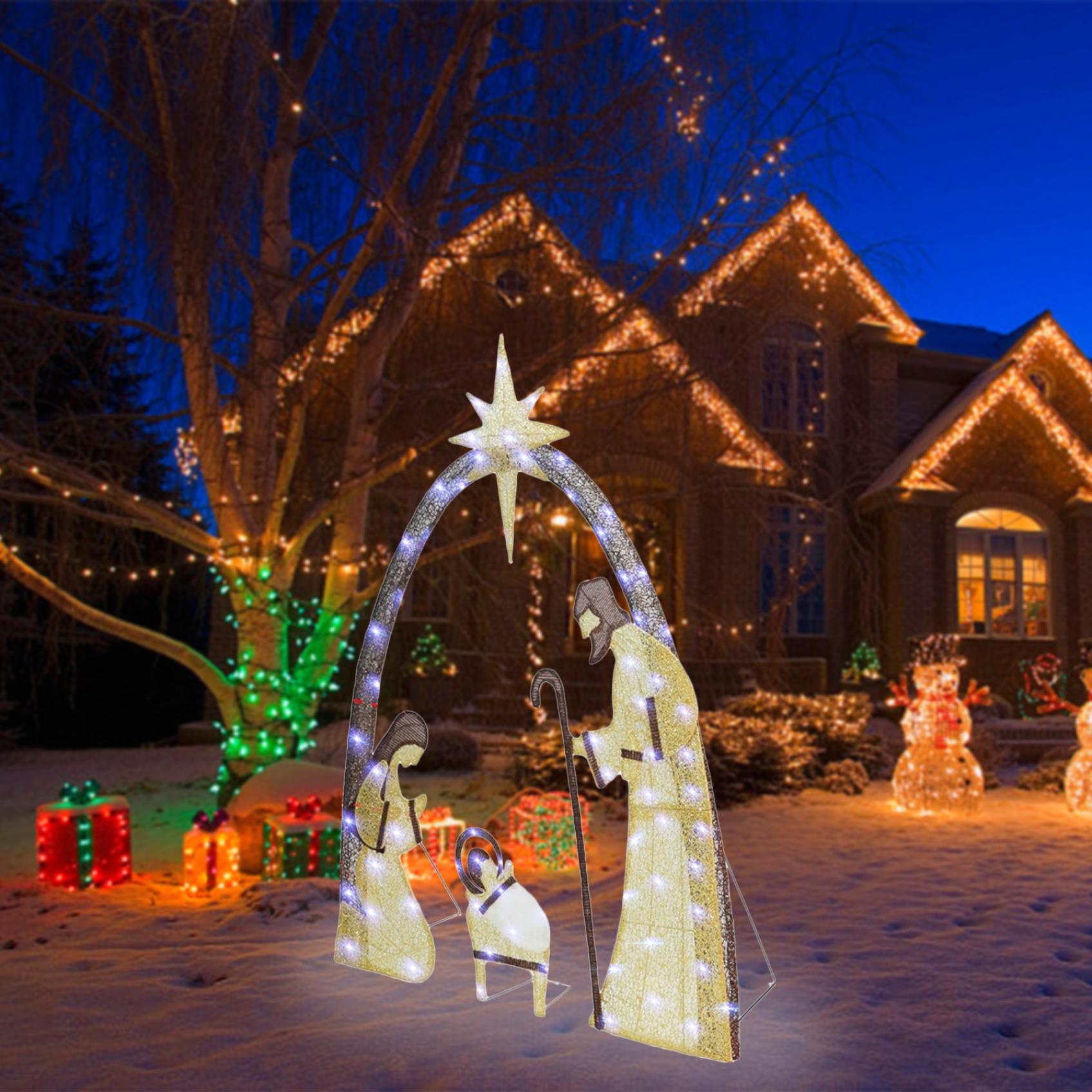Savings! Gzwccvsn Lighted Nativity Scene Outdoor, 5ft Lighted Nativity Scene Outdoor Plastic, Lighted Christmas Decor Set for Lawn and Home Holiday Party with Lights, Ground Stakes