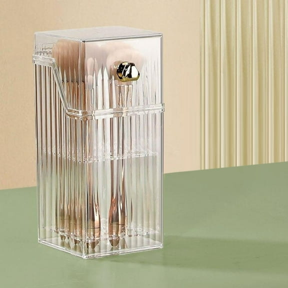 Gzwccvsn Makeup Brush Holder With Lid Clear Cosmetic Tools Organizer Clear Dustproofs Cosmetic Brushes Storage With Slots Makeup Brush Holder with Cover Clearance