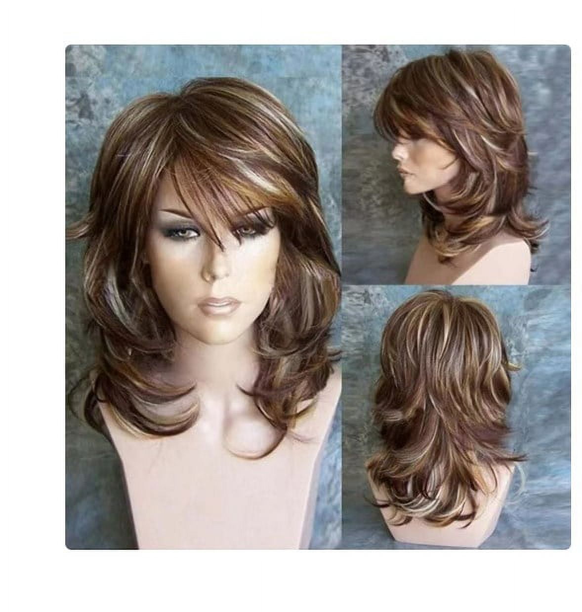Gzwccvsn Medium Side Highlighted Layered Slightly Curled Synthetic Wig Short Fashion Blonde Fiber Wigs Women Wigs Human Hair