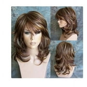 Gzwccvsn Medium Side Highlighted Layered Slightly Curled Synthetic Wig Short Fashion Blonde Fiber Wigs Women Wigs Human Hair