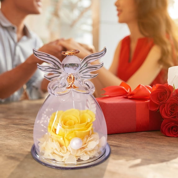 Gzwccvsn Preserved Rose Angel Glass Statue, Preserved Rose in Glass Angel Figurines Gifts for Mom Grandma Wife, Forever Real Roses Gifts for Her on Christmas Valentines Day Mothers Day
