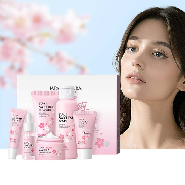 Gzwccvsn Sakura Skin Care Set, Japan Sakura Face Care Set of 6