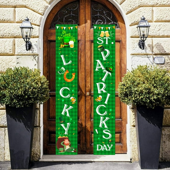 Gzwccvsn St Patricks Day Hanging Decorations St. Patrick's Day Irish Holiday Porch Sign Welcome Home Door Curtain Banner Decoration Door Hanging Painting Hanging Flag Decoration