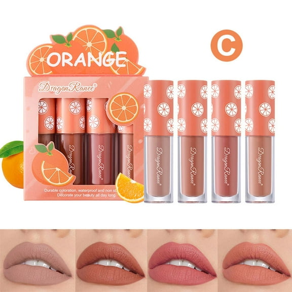 Gzwccvsn Velvet Matte Lip Gloss Set Non Fading And Non Stick Cup Fruit Makeup Lip Gloss Four Mini Set Boxes 2.5mlX4 Magic Lipstick Long Lasting