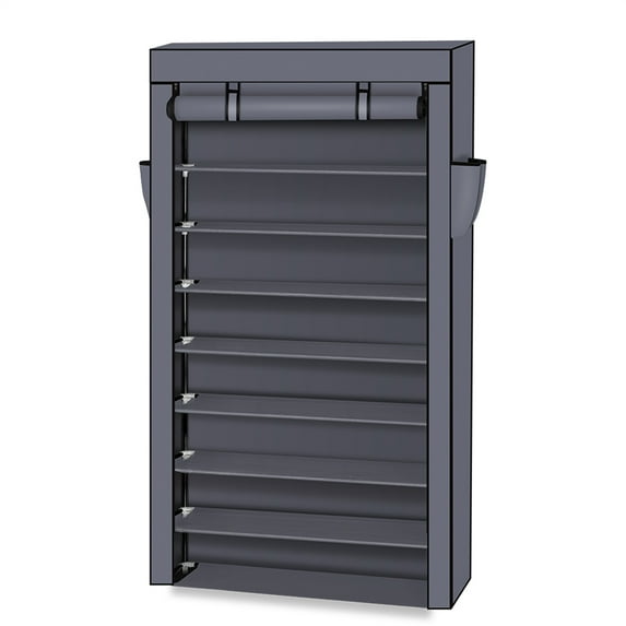 Gzxs 10 Tiers Shoe Rack, 27 Pairs Shoe Storage Organizer, Non-Woven Fabric Cover, Metal Shelf Tower for Closet/Entryway/Garage, Gray
