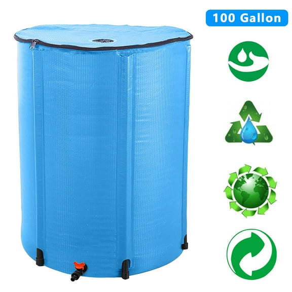 Gzxs 100 Gallon Collapsible Rain Barrel, Large Garden Water Storage Tank, Portable Folding Rainwater Collector, Water Catcher (Blue)