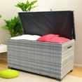 thumbnail image 1 of Gzxs 148 Gallon Wicker Storage Box with Waterproof Liner, Patio PE Rattan Storage Container for Outside, Deck Box with Hinged Lid for Cushions, Pillows, Towels, Gray, 1 of 9