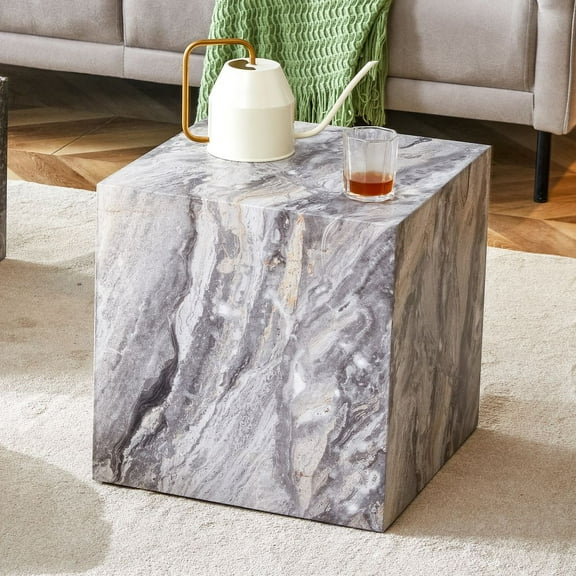 Gzxs 15.7" Square Side/End Table in Gray Marble Finish, for Home Office Bedroom Living Room Small Space, No Assembly Needed