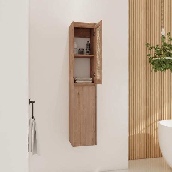 Gzxs 2 Pieces Wall Mounted Cabinets Set, Floating Hanging Cabinets with Soft Close Doors and Storage Shelf, Stacked Vertically or Placed Side by Side, Imitative Oak