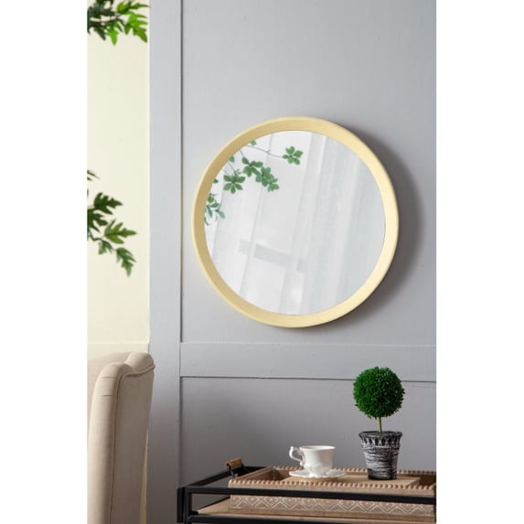 Gzxs 20inch Round Wall Mirror for Bathroom, Circle Vanity Mirror for Wall Decor, Wooden Frame for Entryway Bedroom Living Room, Cream