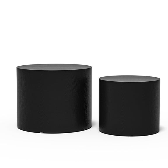 Gzxs 2pcs/Set Nesting Coffee Tables, (19" & 15") Wooden Round End Desk for Living Room, Black