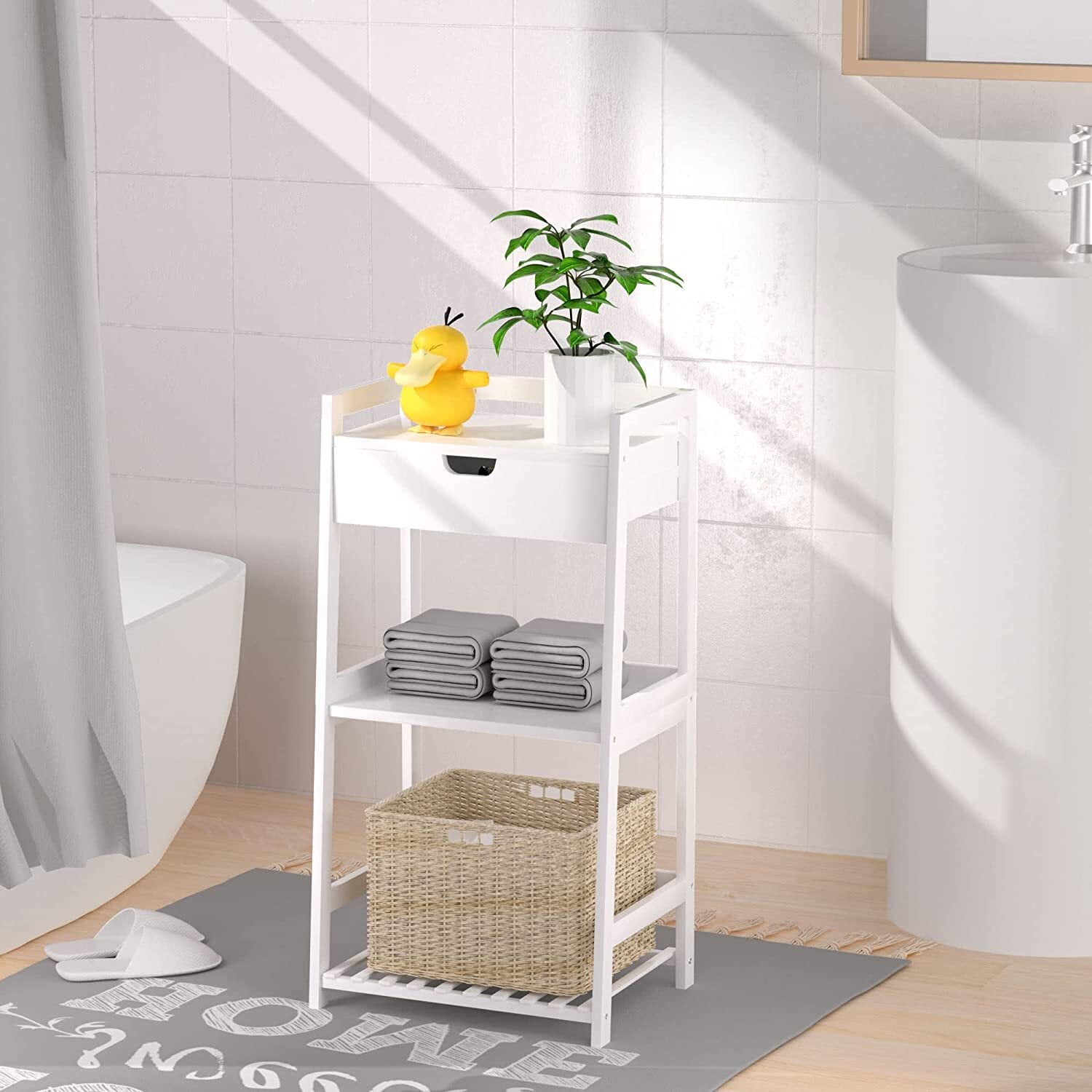 Gzxs 3Tier Bathroom Ladder Shelf, Bathroom Floor Storage Shelf with