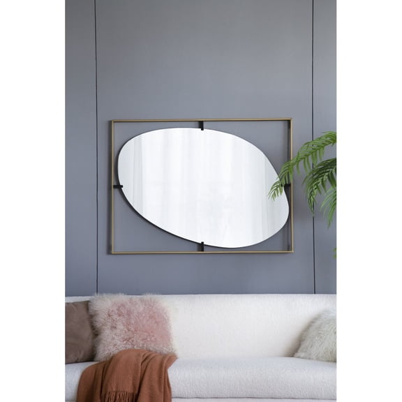 Gzxs 30x40 Inches Poppy Mirror with Gold Metal Frame Contemporary Wall Decor Mirror for Bathroom, Entryway Wall Decor