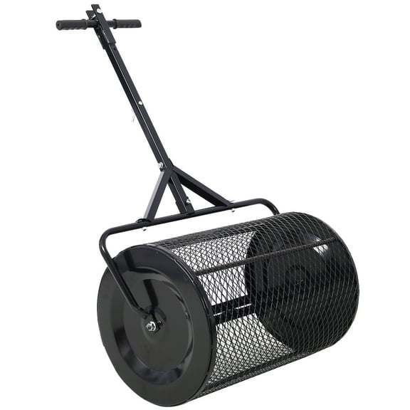 Gzxs 36 Inch Compost Spreader and Peat Moss Spreader - Roller Lawn Spreader - Top Soil, Manure, Mulch, Top Dressing Spreader - Lawn and Garden Metal Mesh Basket Compost Spreader for Lawn - Black