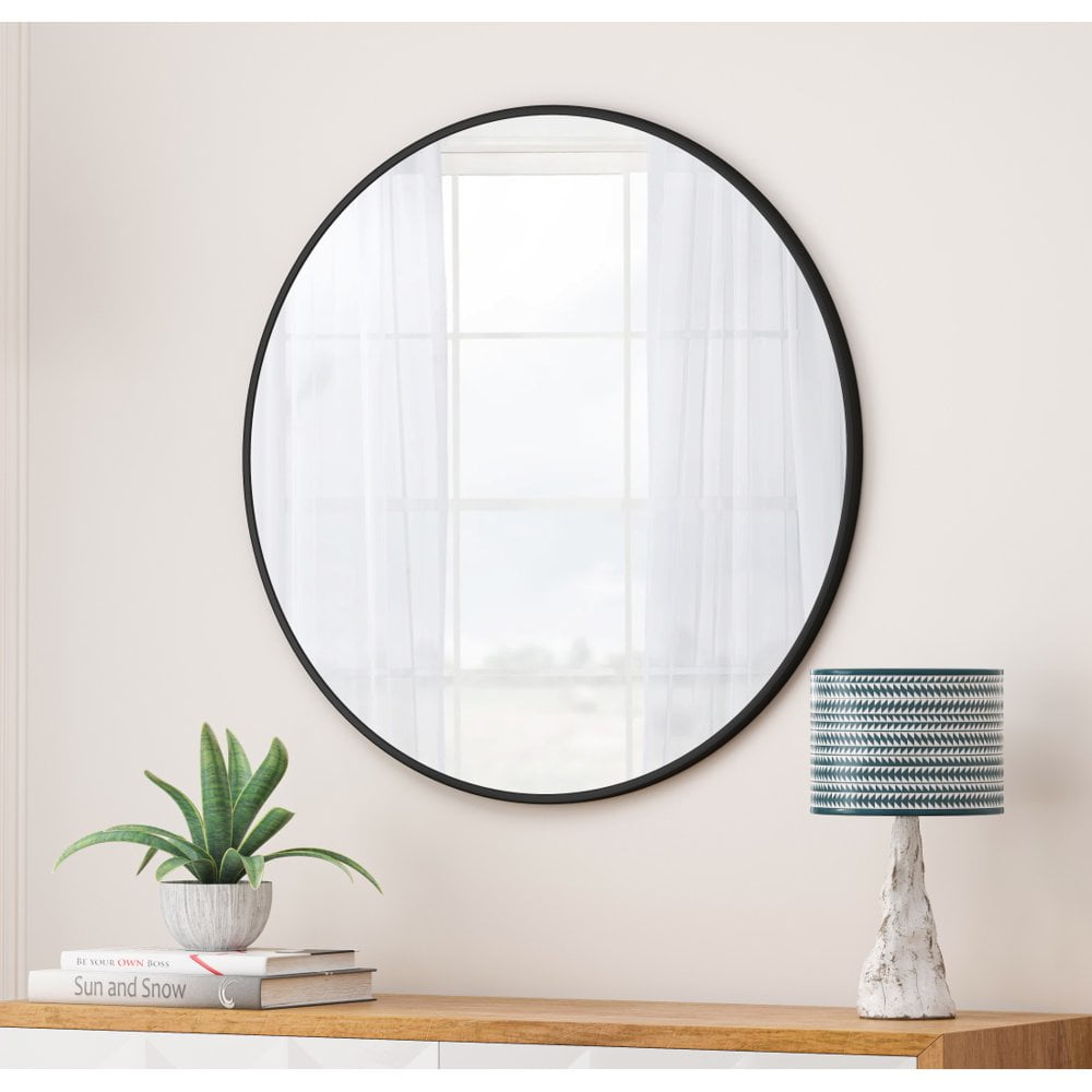 Black 36-Inch Round Metal Framed Wall Mirror