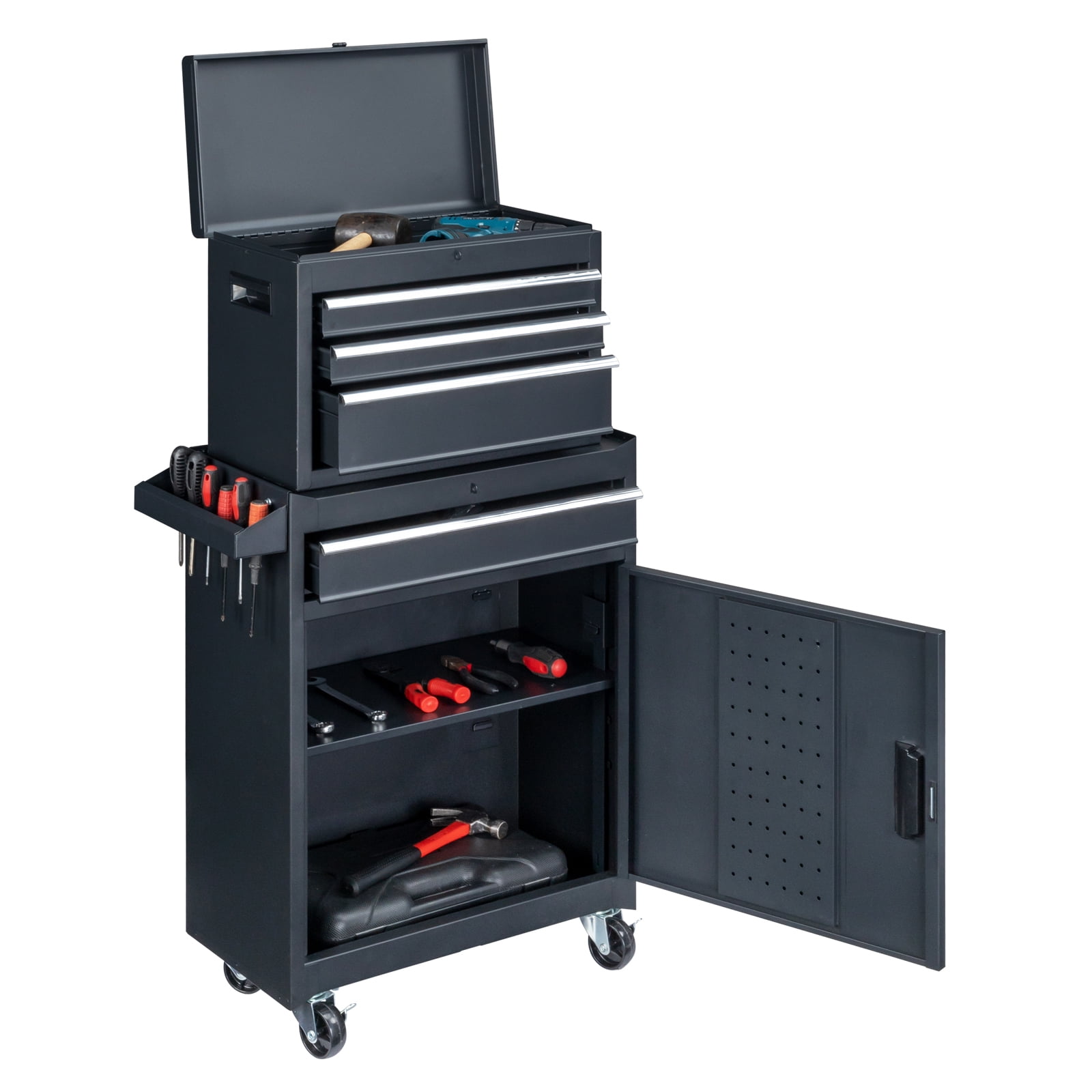 Gzxs 4-Drawer Rolling Tool Chest with Wheels, Tool Chest with Large Storage Cabinet and Adjustable Shelf, Portable Top Box with Locking System Tool Chest for Garage, Warehouse (Black)