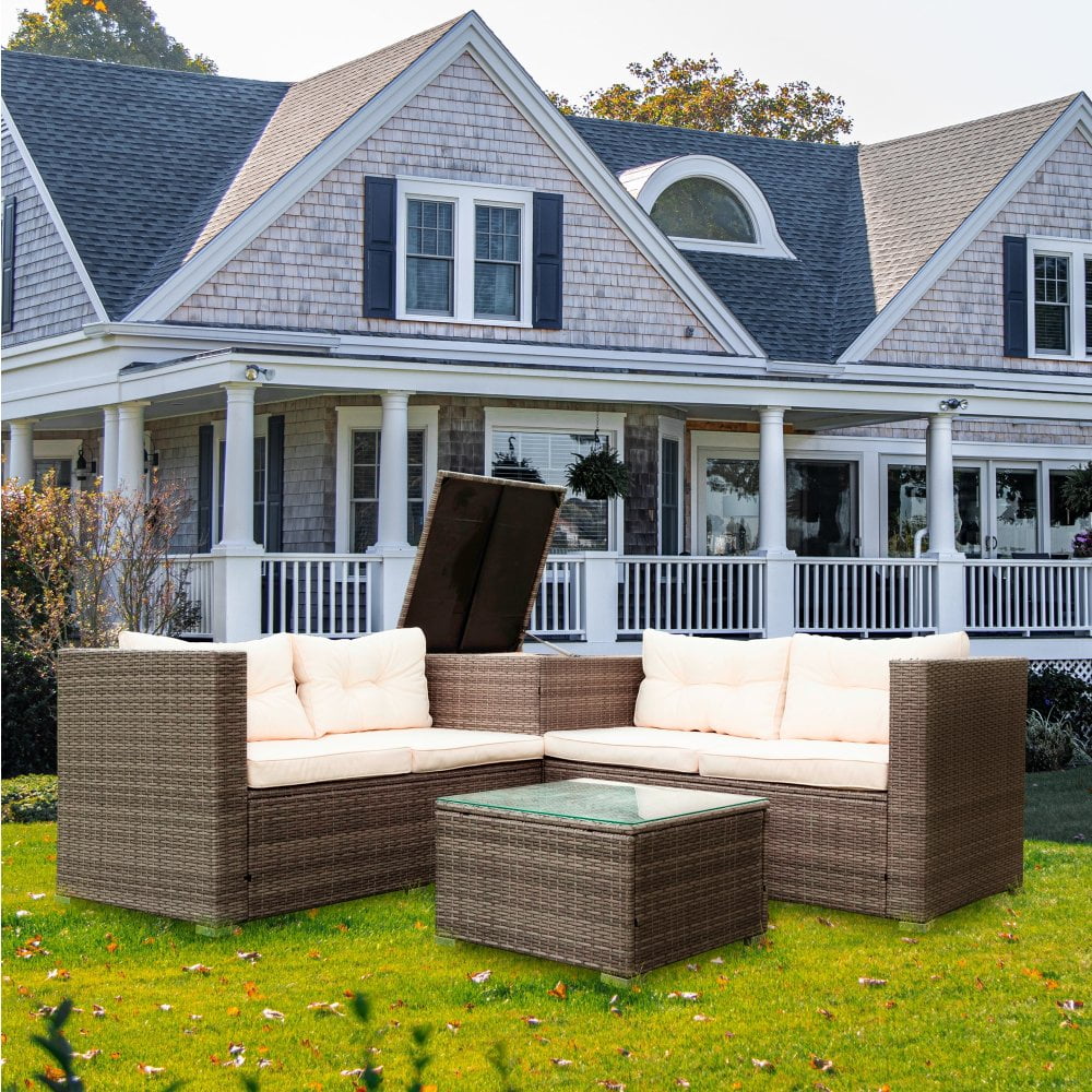 Gzxs 4 Piece Patio Sectional Wicker Rattan Outdoor Furniture Sofa Set ...