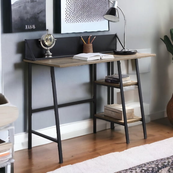 Gzxs 43" Computer Desk for Home Office, Modern Industrial Wooden Writing Study Table with Metal Frame and Storage Shelves, Rustic Oak