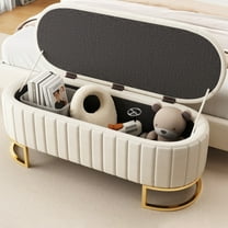 Gzxs 47.2 Inch Bench End of Bed, Upholstered Oval Storage Ottoman with Button Tufted Seat and Gold Metal Legs, Easy Assembly, Beige