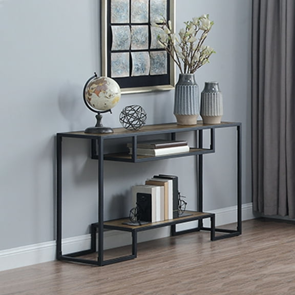 Gzxs 48" Entry Table, 3-Tier Industrial Console Table, Sofa Couch Behind Table for Living Room, Rustic Oak & Black