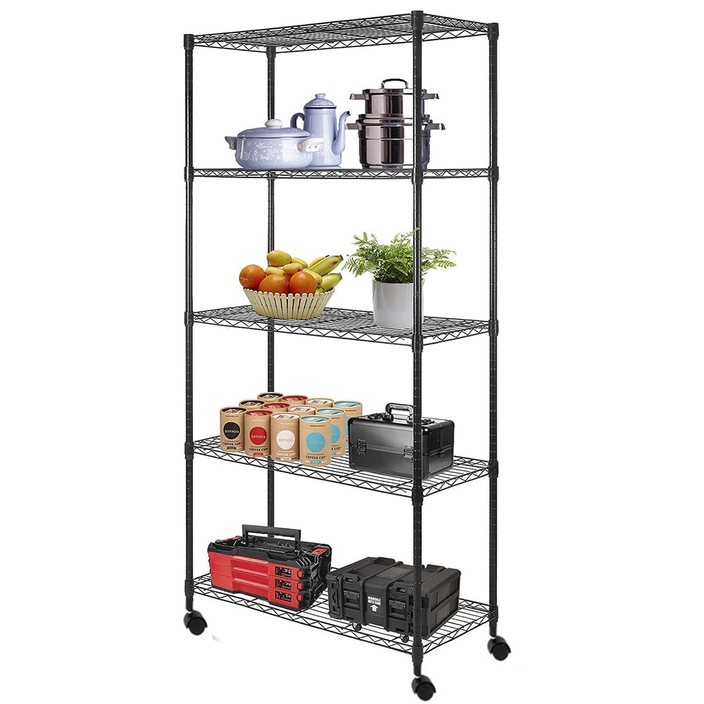 Gzxs 5 Tier Shelf Shelving Unit with Wheels,Adjustable Metal Shelves
