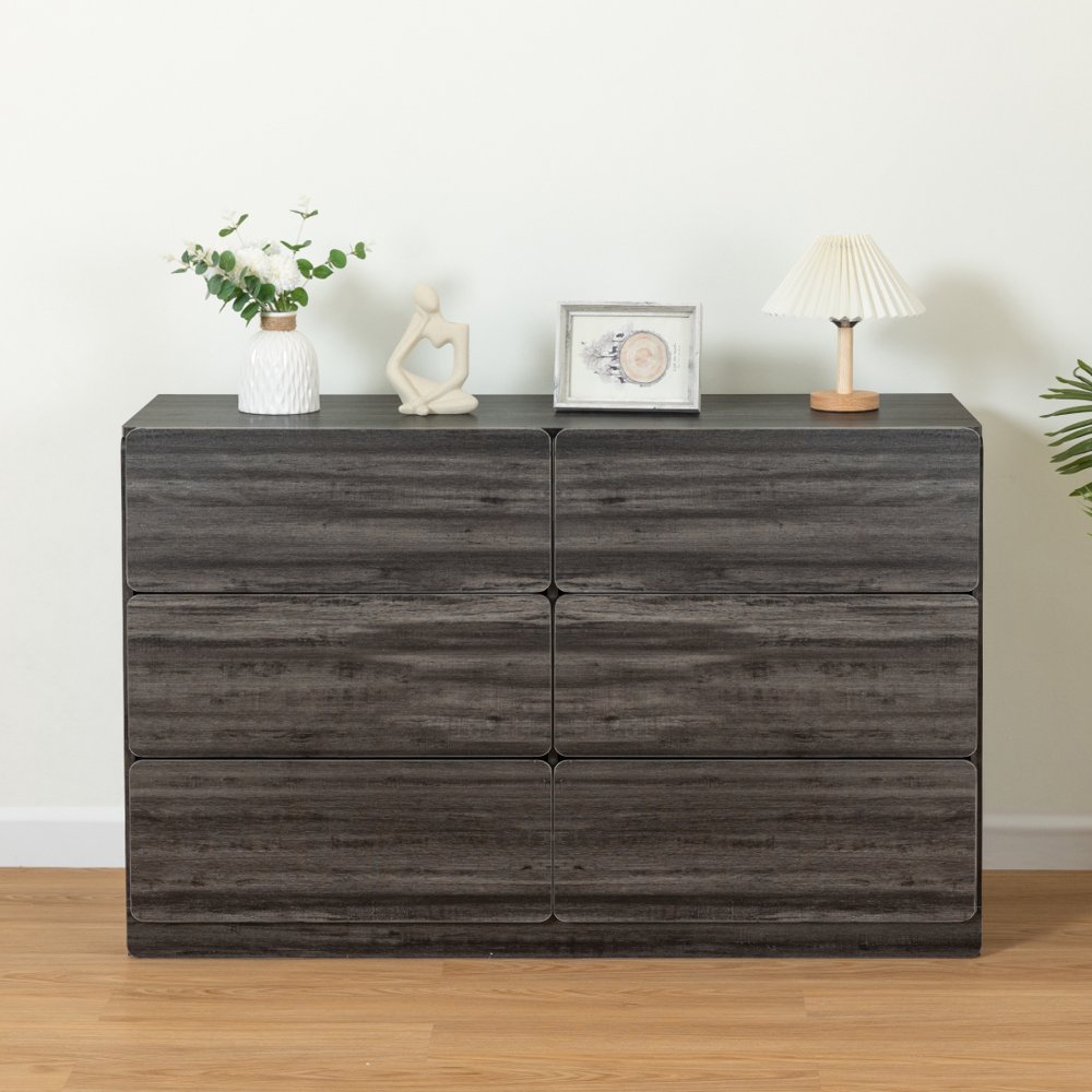 Gzxs 6 Drawer Dresser, 47" Wide Mid Century Modern Chest of Drawers ...