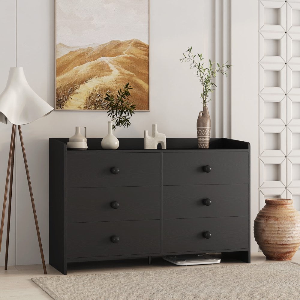 Classic Black MDF 6-Drawer Modern Dresser