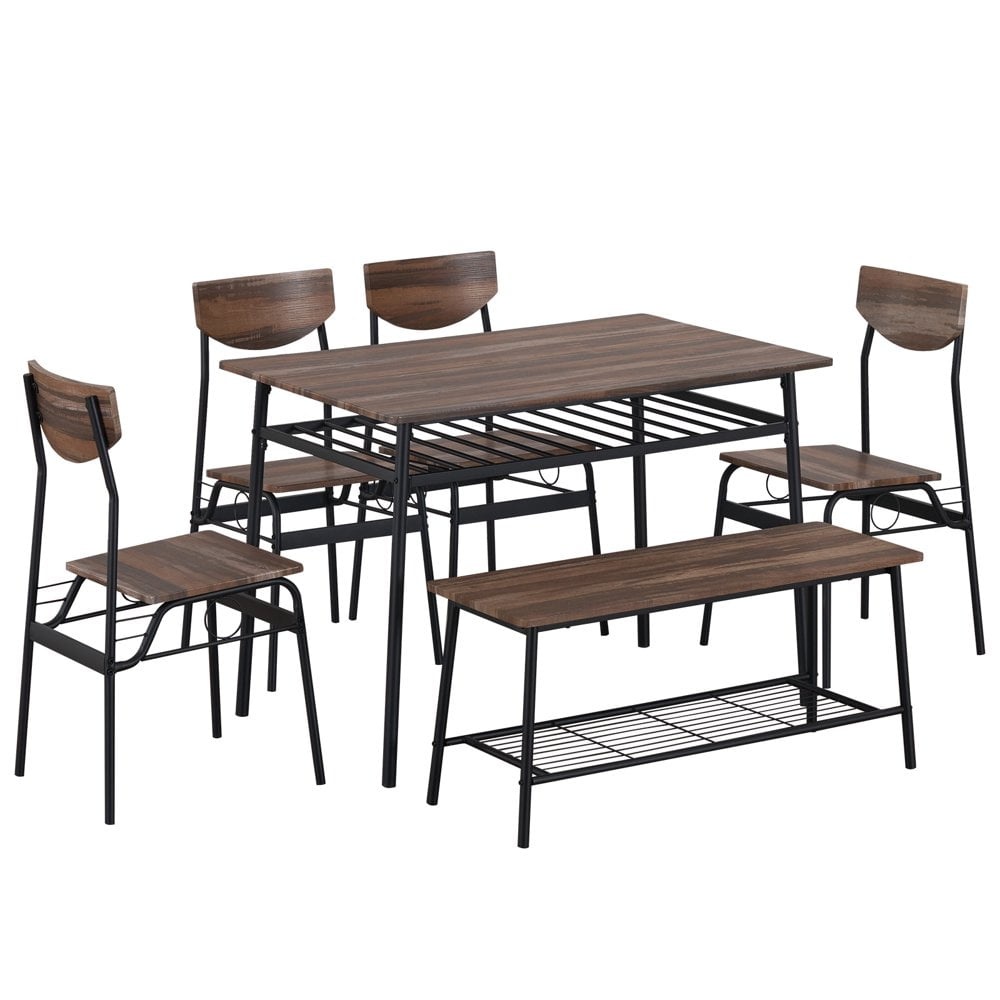 Gzxs 6-Piece Modern Dining Room Table Set with 4 Chairs & 1 Bench ...