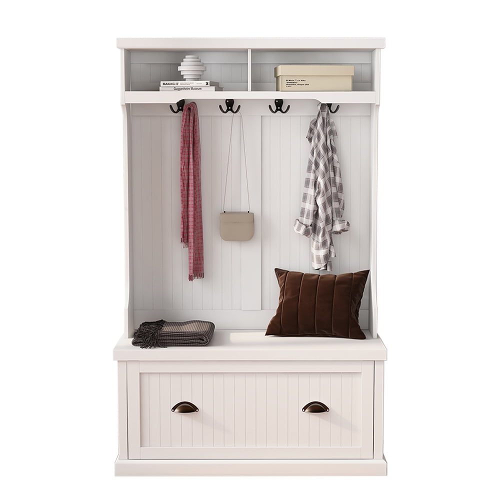 Gzxs 64.5"H Entryway Hall Tree with Shoe Bench, Modern Wood Storage