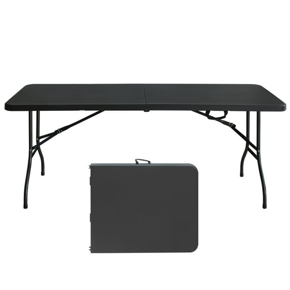 Gzxs 6ft Plastic Folding Table, Indoor Outdoor Heavy Duty Portable w/Handle, for Picnic, Party, Camping - Black