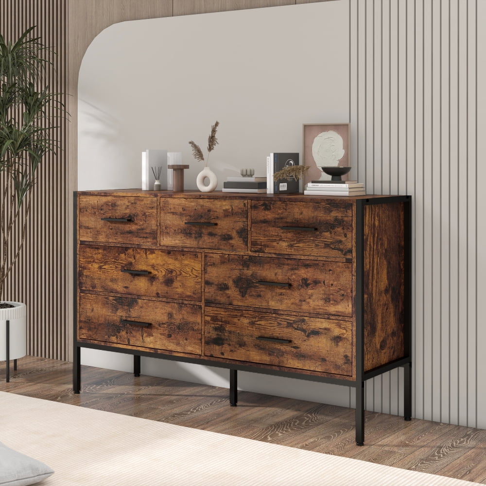 Gzxs 7-Drawer Dresser in Rustic Brown, Modern Mid Century Dresser Storage Chest Of Drawers for for Bedroom, Closet, Hallway, 48.58"L x 15.75"W x 31.22"H - Walmart.com