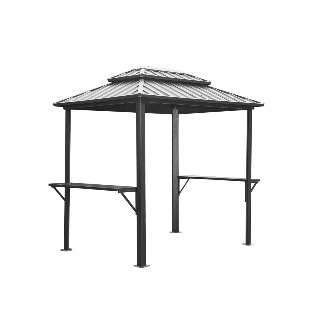Gray Aluminum Grill Gazebo with Double Roof and Side Shelves
