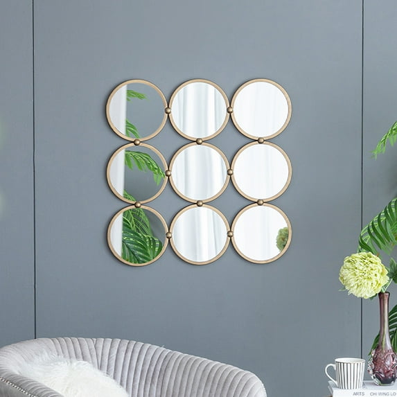 Gzxs 9 Mirror Piece Wall Decor - Circle Wall Mirror with Gold Metal Frame, Home Wall Decor, Bedroom Living Room Bathroom Entryway Wall Accent, 27" x 27"