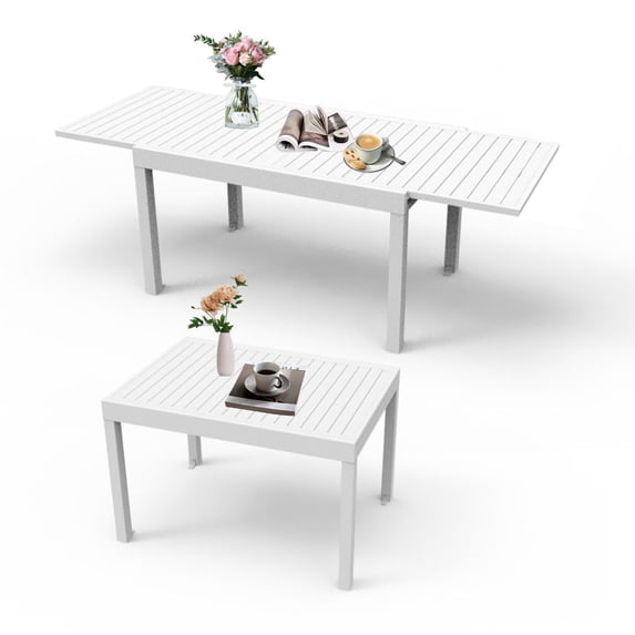 Gzxs Aluminum Patio Extendable Dining Table, 35"- 71", Adjustable Indoor Outdoor Furniture 4-6 Person Rectangle Table for Porch Deck Garden, 1 Pack, Ivory White