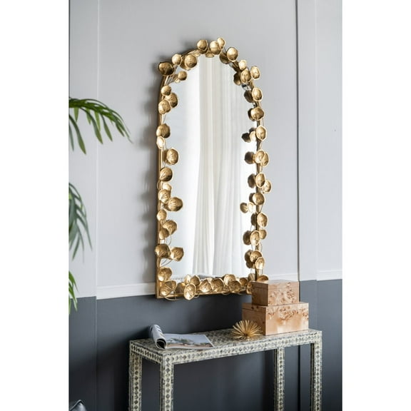 Gzxs Arch Shape Wall Mounted Mirror, Iron Frame with Golden Leaf Accents, Vintage Baroque Wall Décor, Decorative Wall Mirror For Entryway, Vanity, Bedroom, Hallway - 51.5" x 29"， Gold