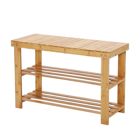 Gzxs Bamboo 3 Tier Shoe Rack Bench, Shoe Rack Bench for Entryway Organizer, Hallway or Living Room, Premium Shoe Organizer or Entryway Bench Natural
