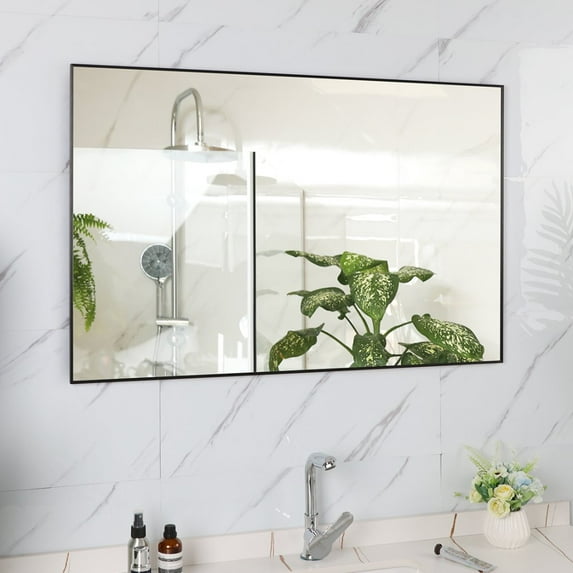 Gzxs Black Bathroom Wall Mirror, 36"x24" Bathroom Mirrors for Wall, Rectangular Wall Hanging Mirror for Living Room Bedroom Entryway, Horizontal or Vertical