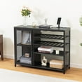 thumbnail image 1 of Gzxs Coffee Bar Cabinet with Charging Station and Remote Control LED Light, Modern Wine Liquor Cabinet with Wine Rack and Mesh Door, for Kitchen Dining Room, 43.31"L x 13.78"W x 32.87"H, Black, 1 of 10
