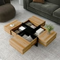 thumbnail image 1 of Gzxs Coffee Table with 4 Hidden Storage Compartments, Square Cocktail Table with Extendable Sliding Tabletop, Modern Center Table for Living Room, 31.5"x 31.5" (Brown), 1 of 10