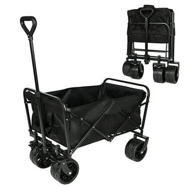 Gzxs Collapsible Wagon Cart, Portable Folding Garden Wagons with All-Terrain Wheels, Max 220lbs Load Utility Grocery Shopping Cart for Outdoor, Sport, Camping, Black